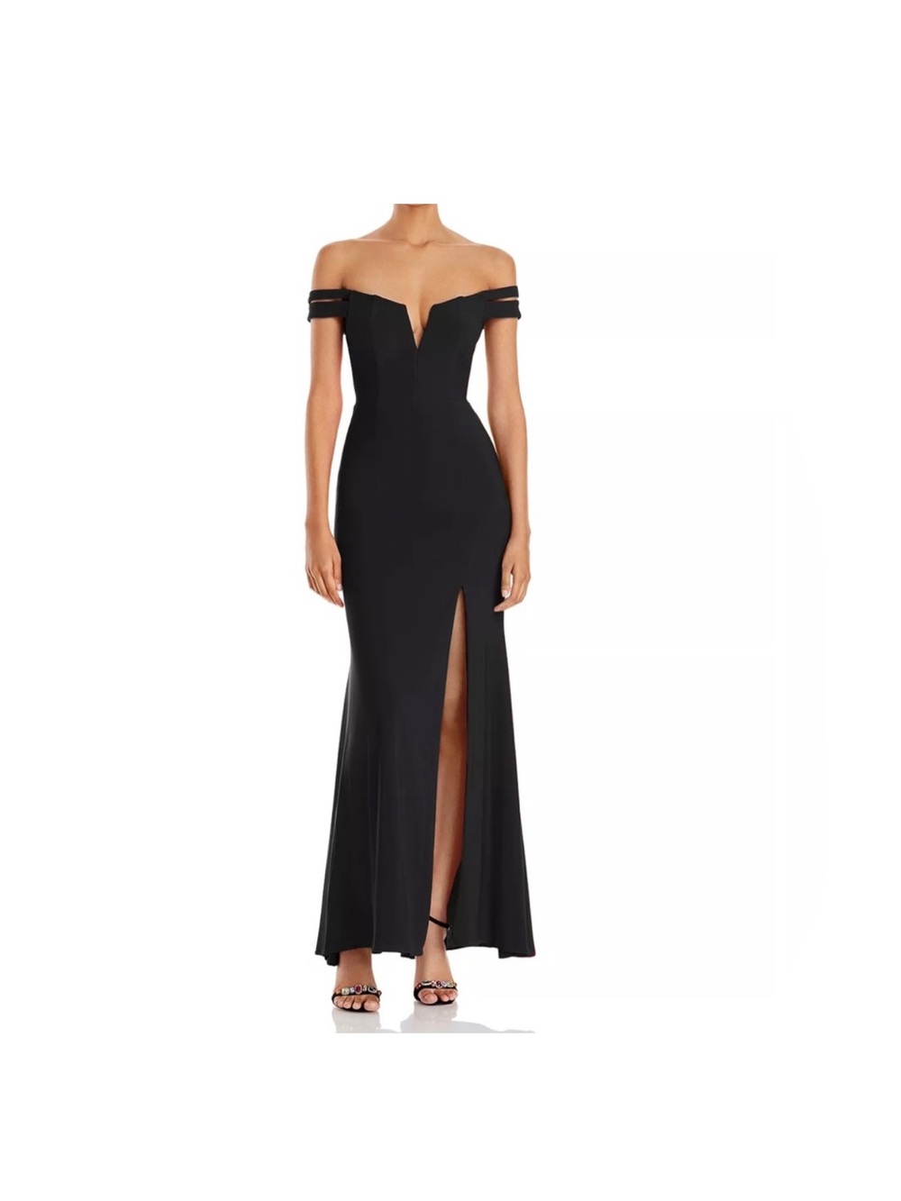 Aqua Black Formal Dress with Tie-Strap Detail